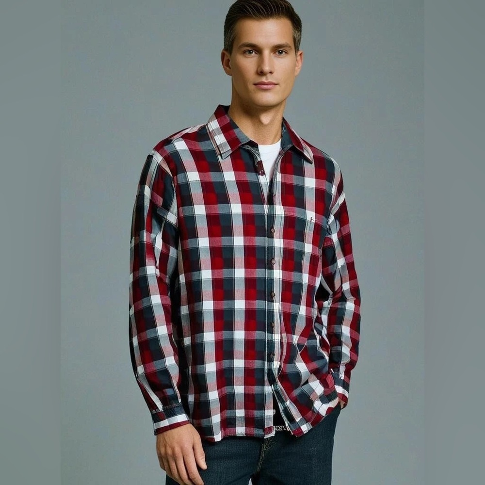Wrangler Jeans Co. Shirt Men's Size 2X-Large Long Sleeve Pocket Red Plaid Button